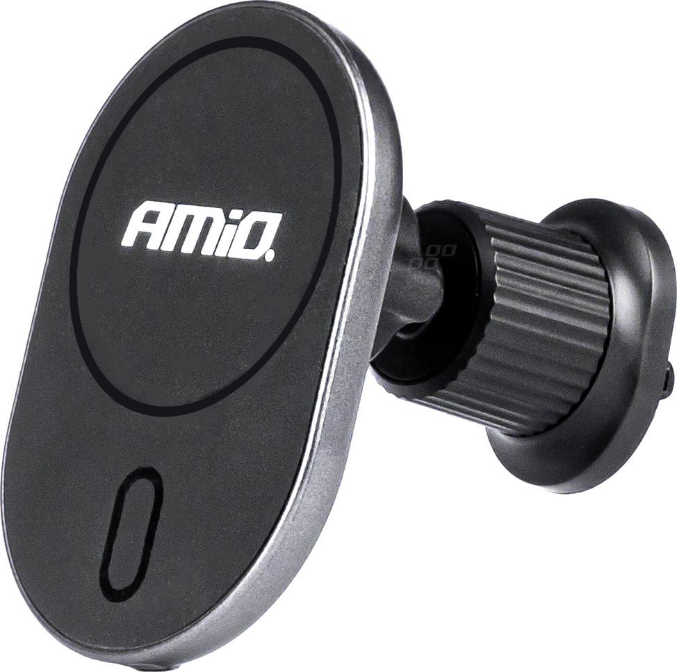 Mbajtëse telefoni për veturë AMiO 03769, karikim wireless 15W, USB Type C, e zezë