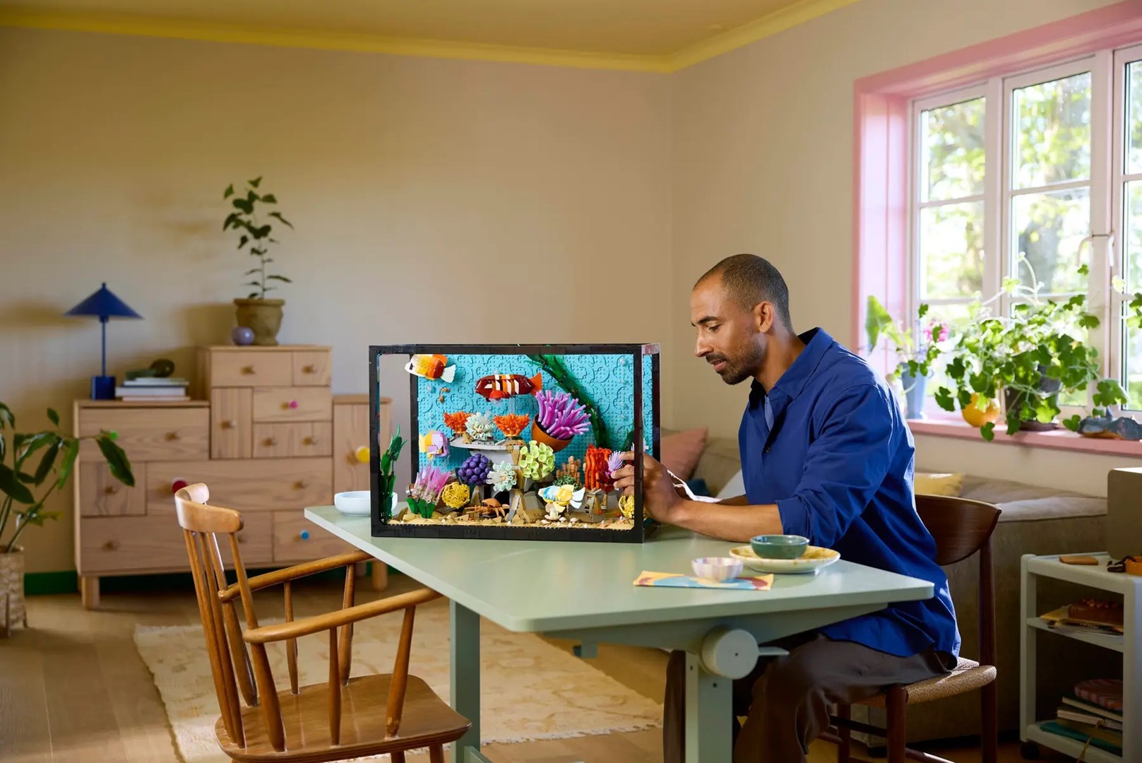 Set ndërtimi dekorativ Tropical Aquarium, model akuarium tropikal, shumëngjyrësh