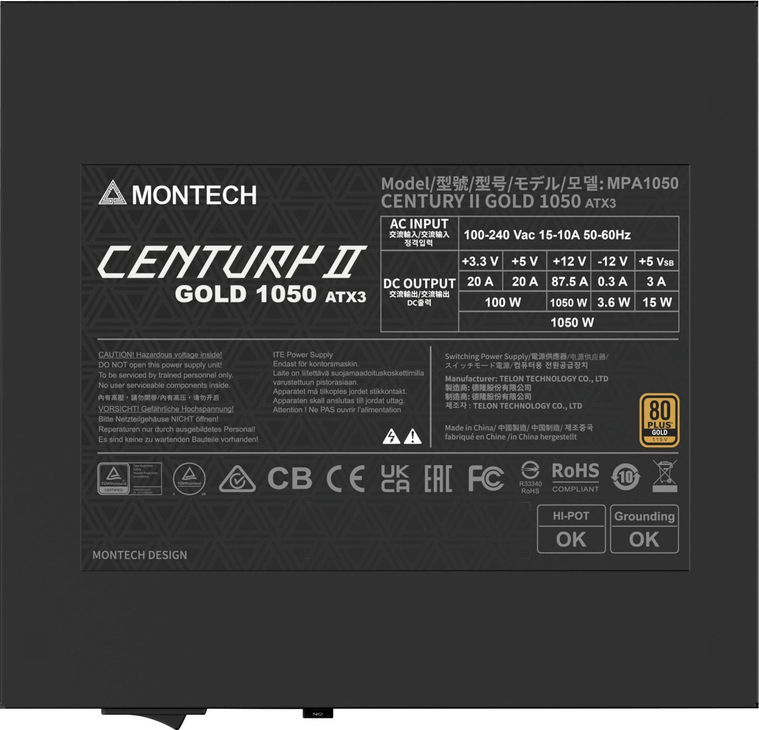 Furnizues energjie Montech Century II 1050W, 80 Plus Gold, Full Modular, argjendtë