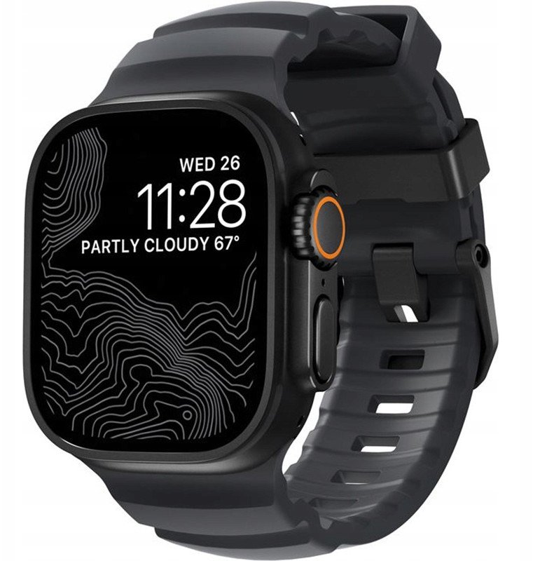 Rrip dore për Apple Watch Nomad Rocky Point Band, 46mm 49mm, FKM fluoroelastomer, ngjyra Storm me aksesore të zinj