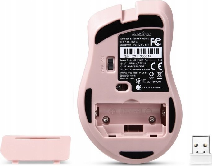 Mouse wireless Perixx PERIMICE-621, optik 1600dpi, 2.4 GHz, rozë, i qetë