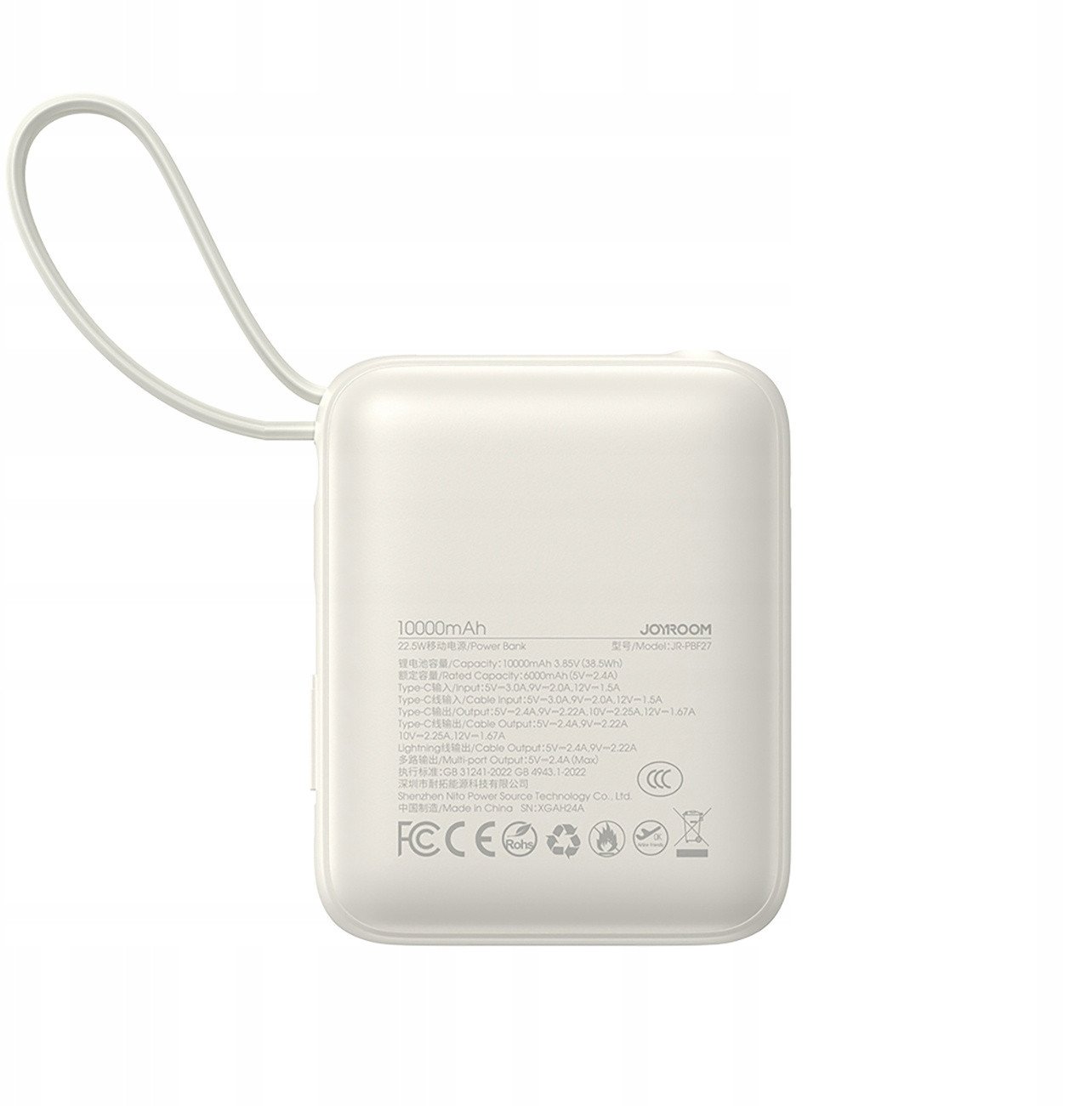 Powerbank Joyroom JR-PBF27, 10000mAh, 22.5W karikim i shpejtë, i bardhë