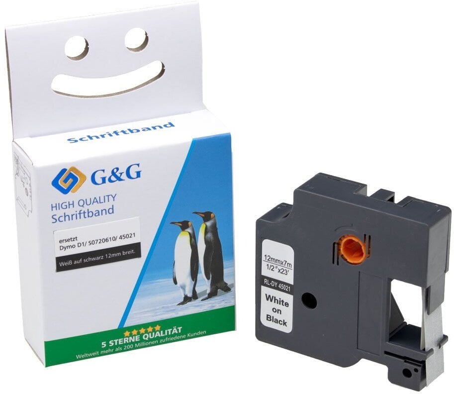 Rrip etiketash G&amp;G, 12mm, 7m, i zi me printim të bardhë
