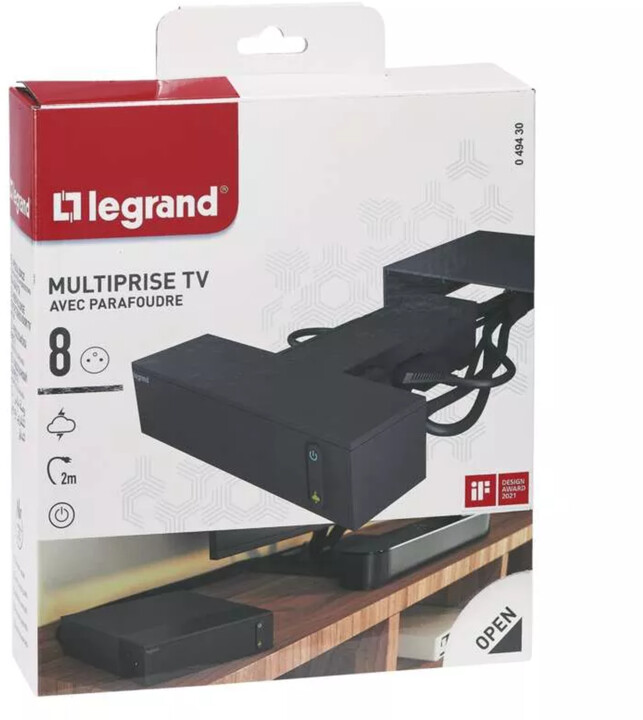 Mbrojtës për shkarkesa elektrike Legrand, 8 priza, 2m, i zi