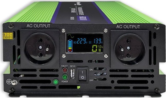 Inverter Qoltec Monolith, 2500W 5000W, 12V në 230V, valë sinusoide e pastër