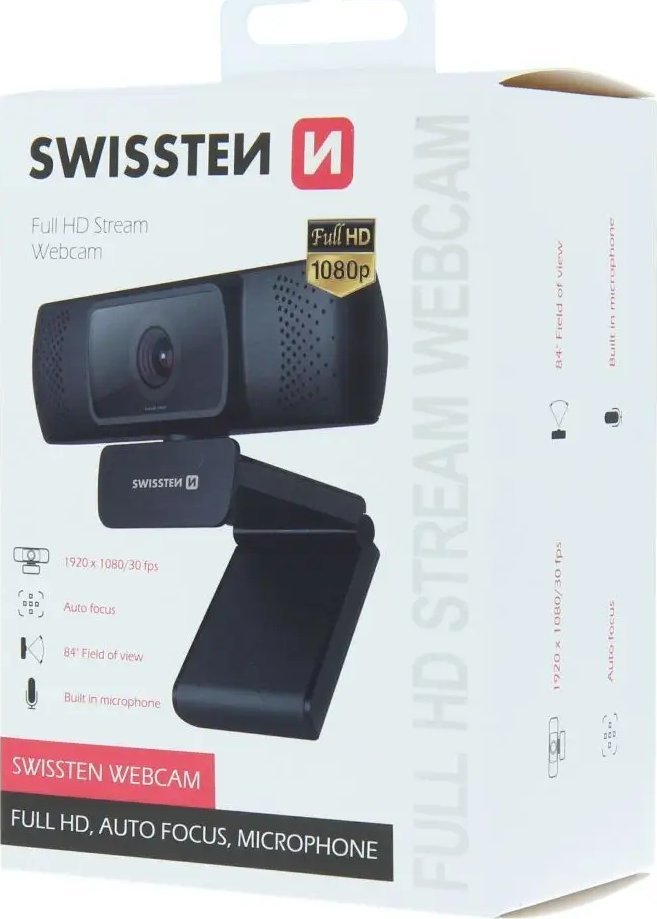 Webcam Swissten Ierna, Full HD 1080p, USB, e zezë