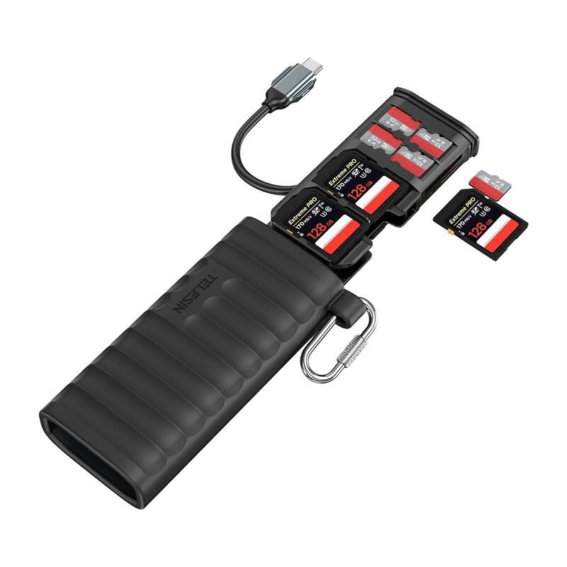 Lexues kartash SD microSD TELESIN, Type C, kutí ruajtëse, i zi