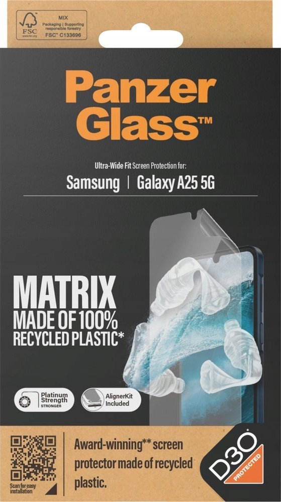 Mbrojtës ekrani PanzerGlass ECO MATRIX, Samsung Galaxy A25 5G, D3O, Ultra Wide Fit transparent