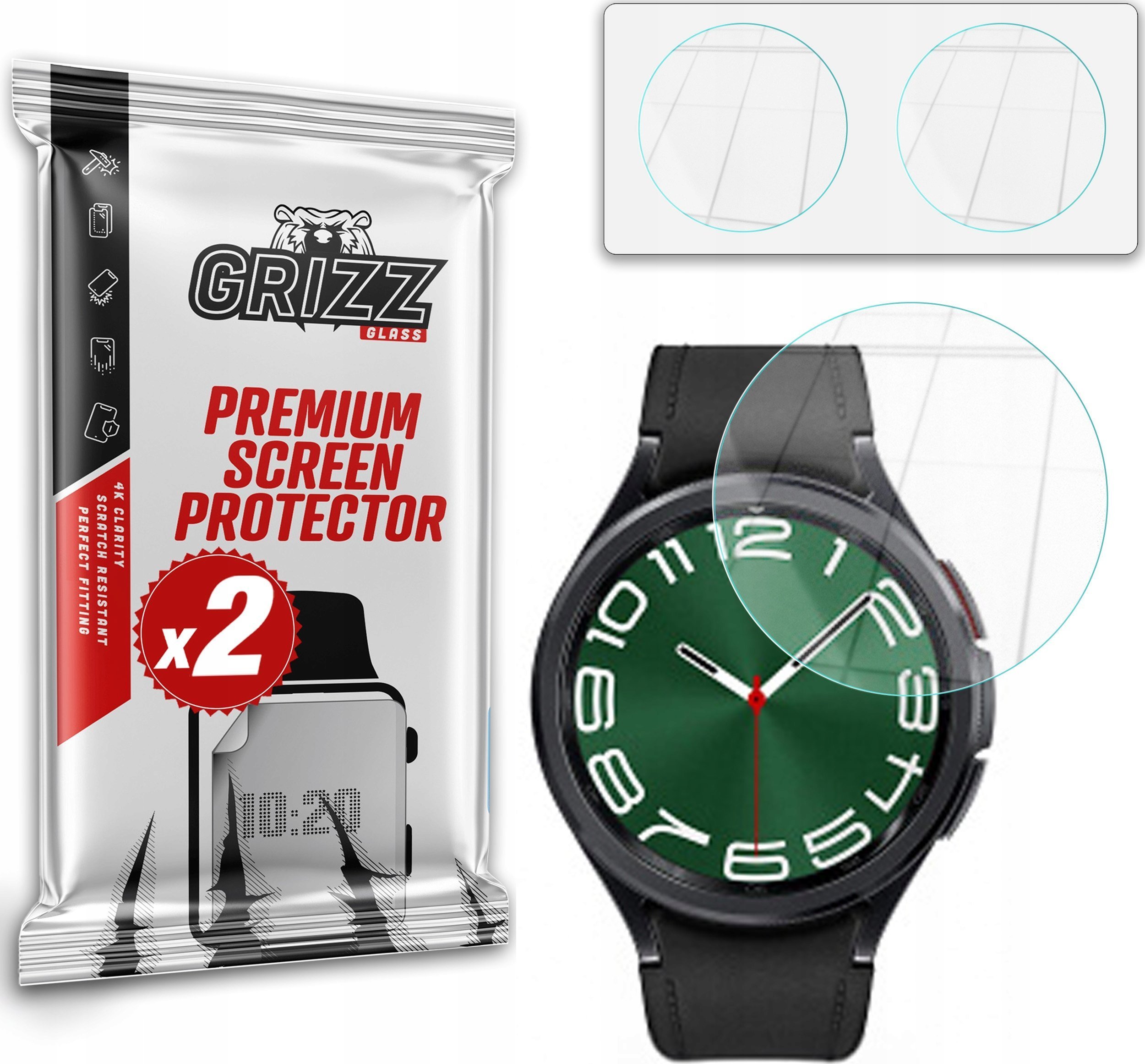 Xham mbrojtës hybrid për orë Samsung Galaxy Watch 6 Classic 43mm GrizzProtector, set 2 copë, transparent