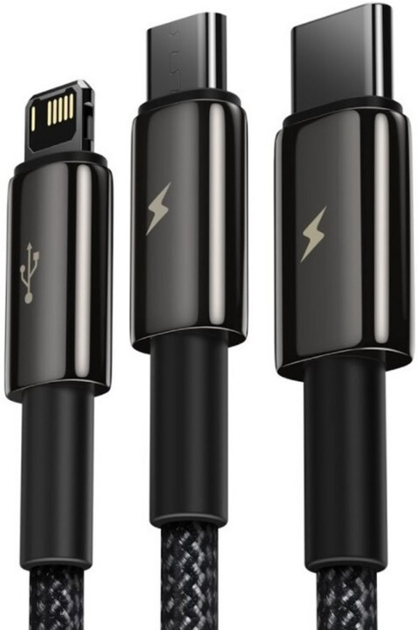 Kabllo karikuese BASEUS Superior 3në1, USB-A - USB-C / micro USB / Lightning, 1.5m, e zezë
