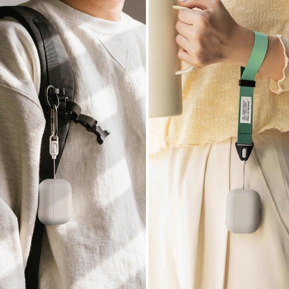 Këllëf silikoni Ringke për Apple AirPods Pro 3, me karabinë, gri