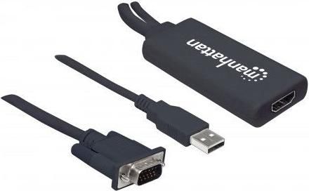 Kабел адаптер Manhattan 152426, HDMI во VGA, USB A, 0.3m, црна