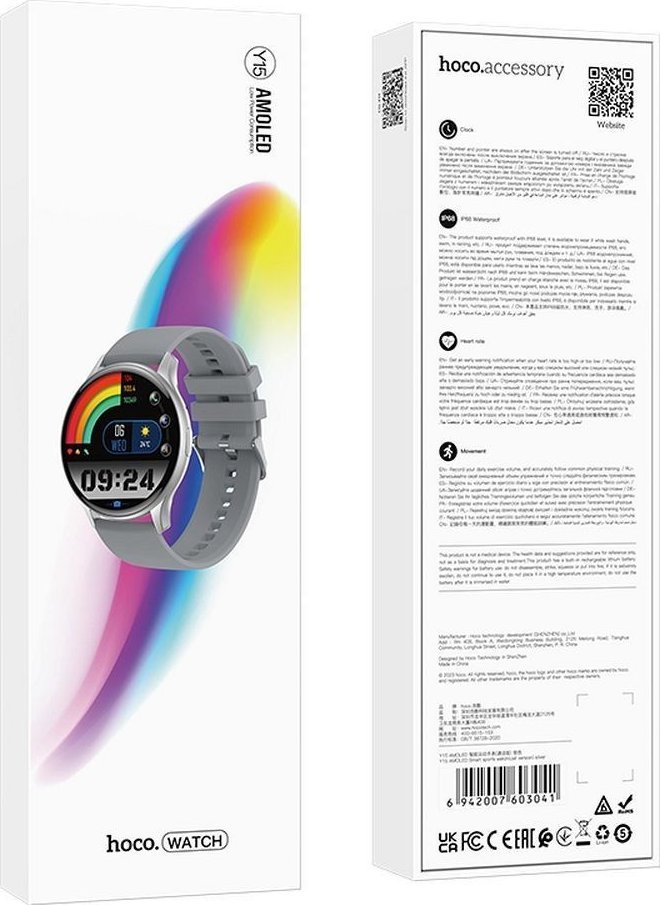 Ora inteligjente Hoco Y15, ekran 1.43" AMOLED, IP68, gri