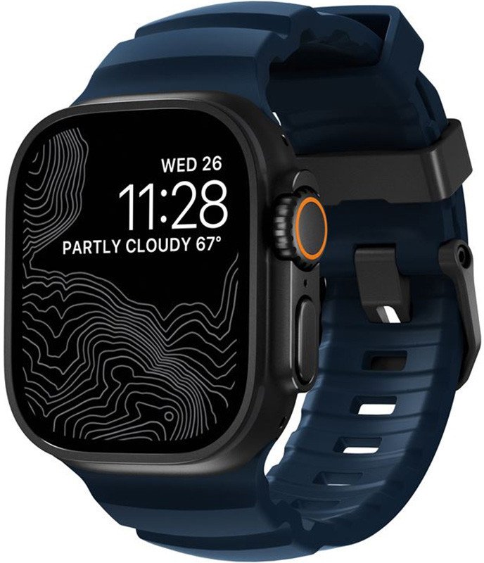 Rrip ore Apple Rocky Point Band Atlantic, për Apple Watch 46mm 49mm, FKM fluoroelastomer, ngjyrë blu Atlantic me detaje të zeza
