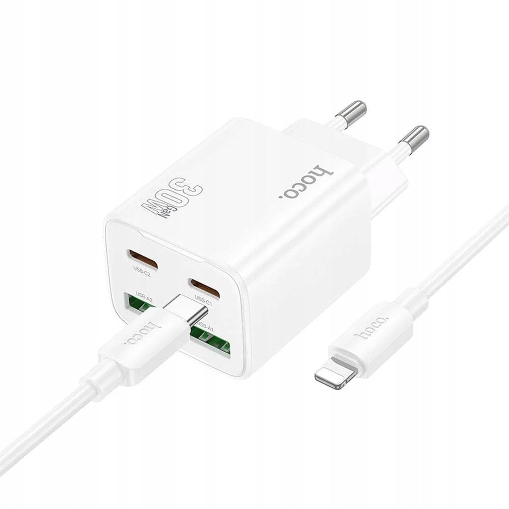 Karikues muri Hoco N56, 30W, 4 porta USB, me kabllo Lightning, i bardhë