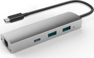 Adapter USB C në HUB, 2x USB 3.0, USB C, Gigabit Ethernet, argjent