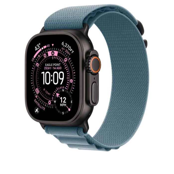 Apple Watch 49mm Loop, Light Blue Alpine Loop, Large, Black Titanium Finish