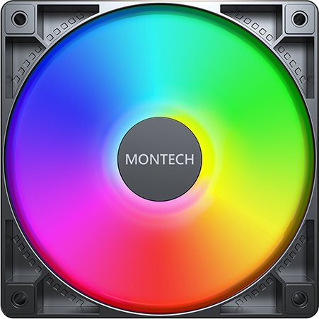 Кулер вентилатори Montech GF120 ARGB PWM, 120mm, сет 3 парчиња со фан хаб, црни