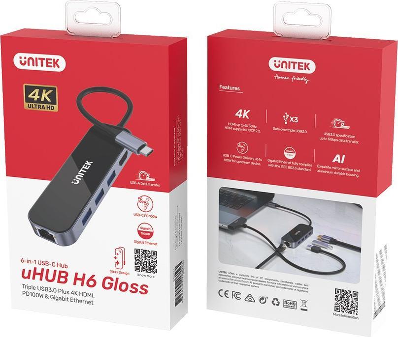 Stacion dokimi Unitek D1084A USB C, HDMI 4K, RJ45, gri