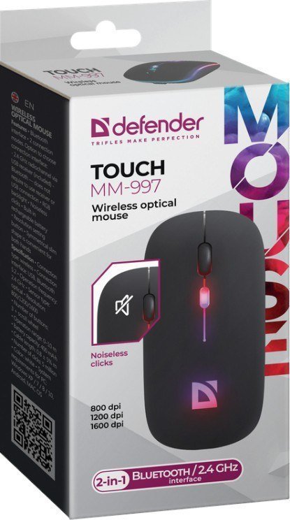 Mouse pa tel Defender Touch MM-997, 1600 dpi, RGB, i zi