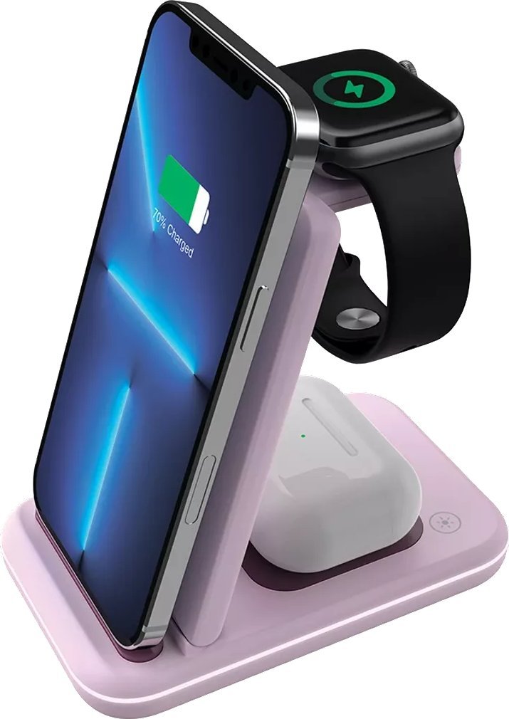 Stacion karikimi Canyon WS-304, karikues wireless 3 në 1, karikim i shpejtë, rozë
