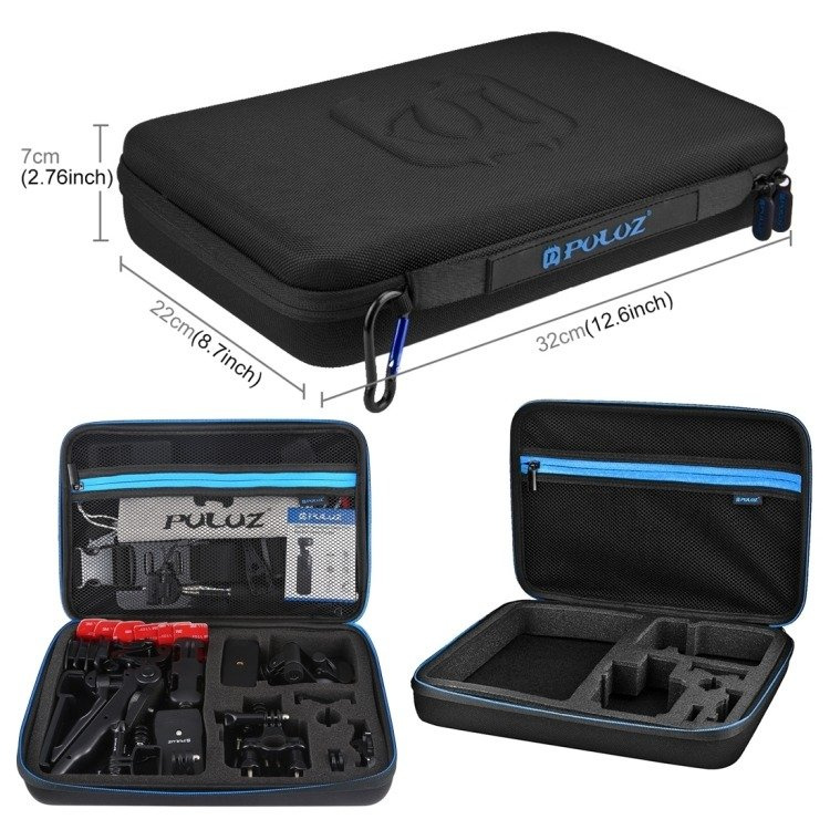 Set aksesorësh Puluz 43 në 1, për DJI Osmo Pocket dhe GoPro, me kuti transporti, i zi