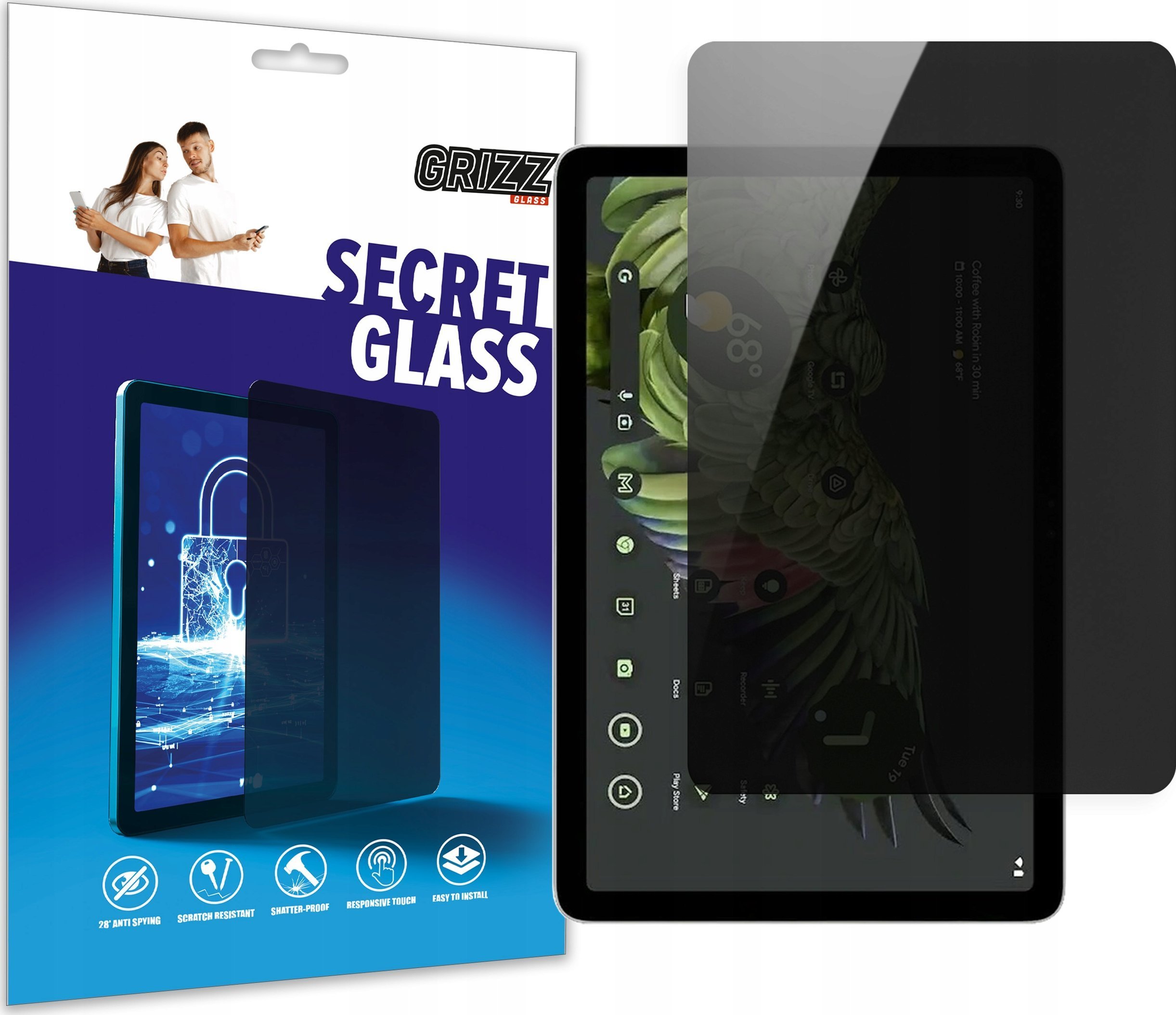 Mbrojtës ekrani GrizzGlass Matte SecretGlass për Google Pixel Tablet, efekt privatësie, xham qeramik, transparent