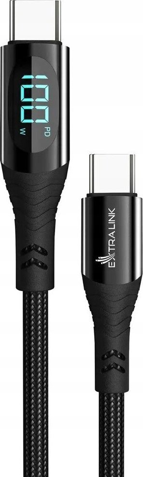 Kabllo USB Extralink Smart Life, USB C në USB C, 2 m, 100W, e zezë