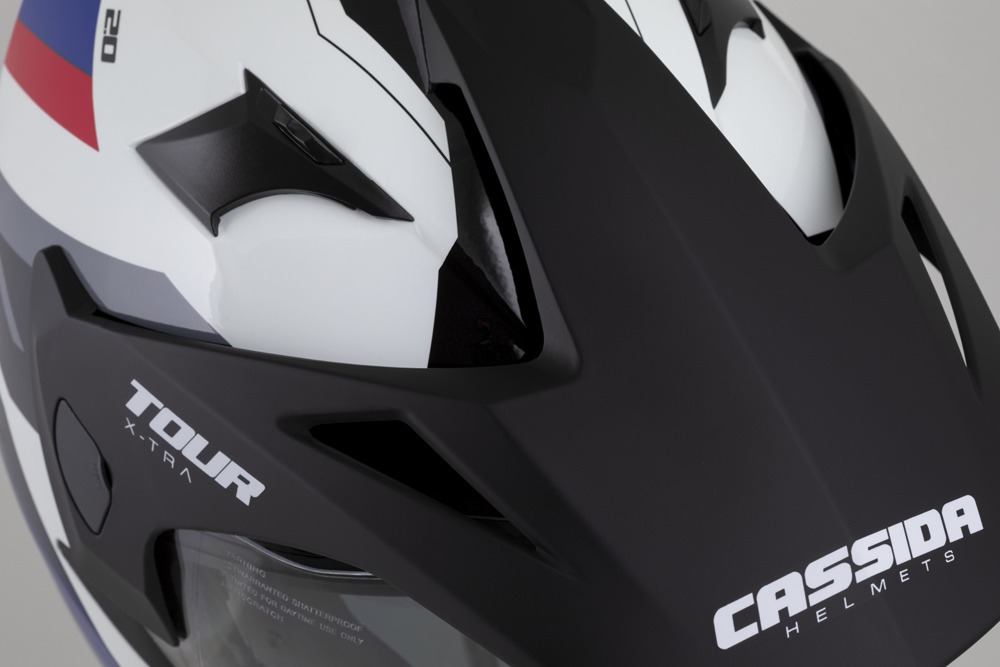 Kaska moto Cassida Tour 2.0 X-tra, Pinlock ready, ECE 22.06, e bardhë blu kuqe zezë mat