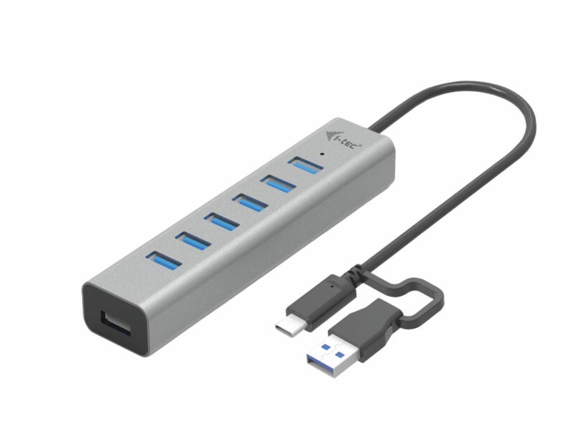 Qendër USB i-tec, 7 porte, USB-A/USB-C, 7.5W, e zezë