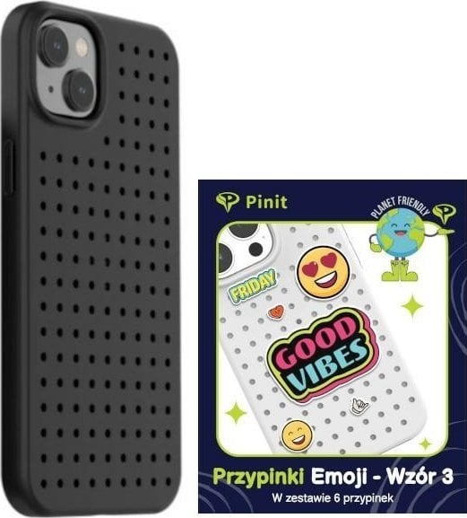 Mbrojtëse telefoni Pinifit Pinit Dynamic, për iPhone 14 Plus 15 Plus 6.7", me emoji pin, e zezë me dizajn