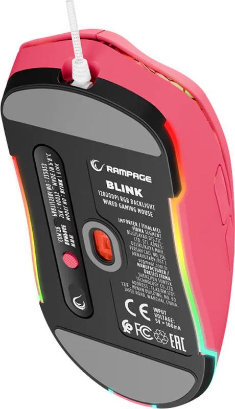 Maus gaming Rampage BLINK, 12800 DPI, 7 taste makro, rozë RGB