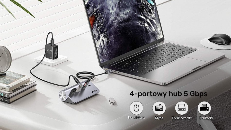 USB hub Unitek Aluminum, 4 porta, 2x USB A 2x USB C, 5 Gbps, argjendtë gri