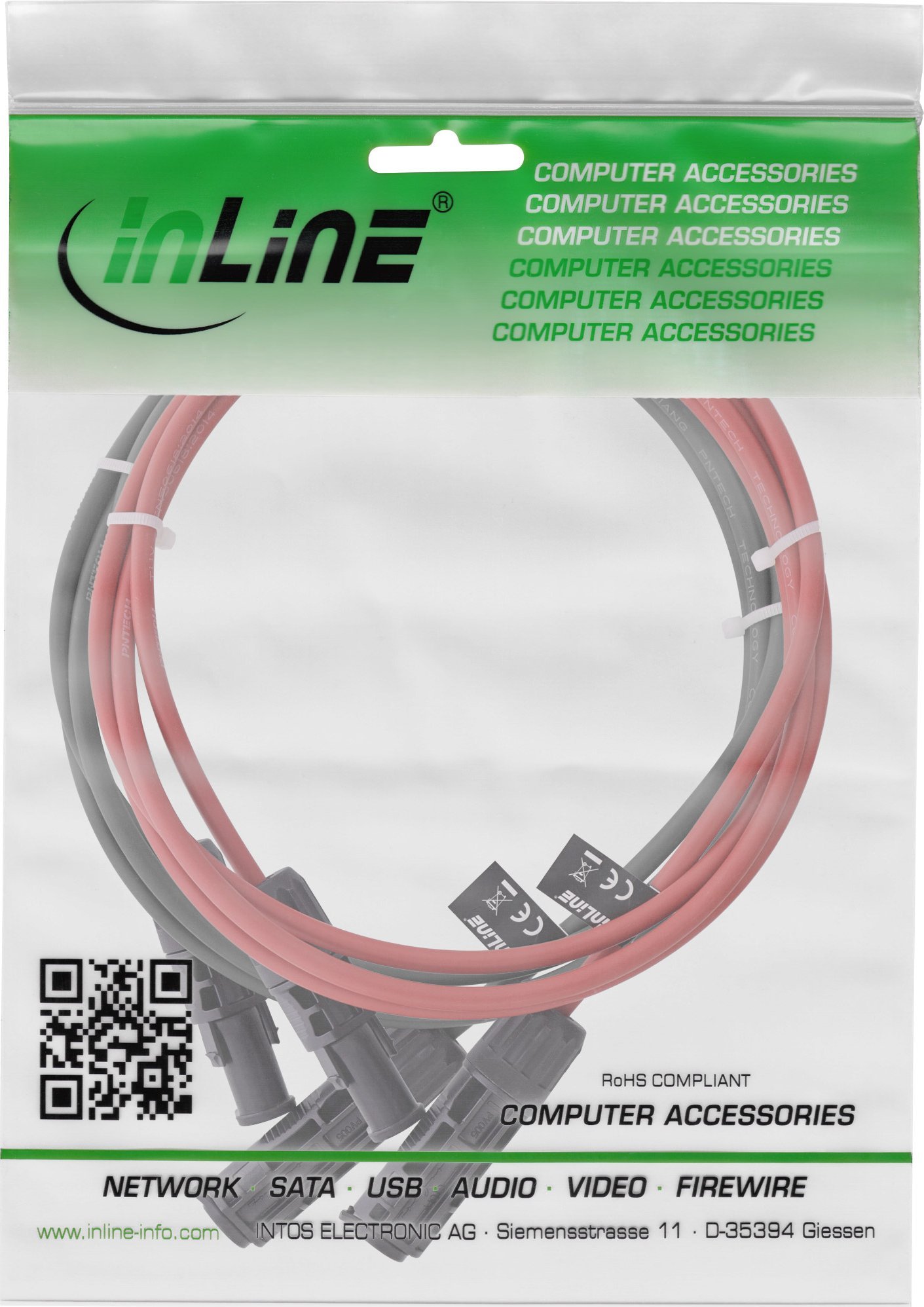 Set zgjatues kabllo solare InLine, 6mm, 3m, zi kuqe