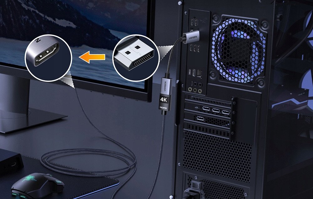 Adapter DisplayPort në HDMI UGREEN, 2 copë, 4K, kabllo e gërshetuar, i zi
