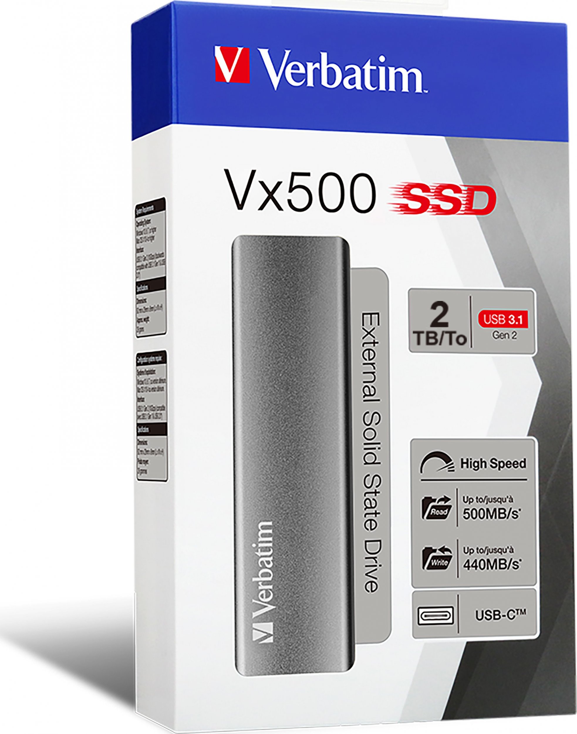 SSD i jashtëm Verbatim Vx500, 2TB, USB Type C 3.2 Gen 2, argjendtë