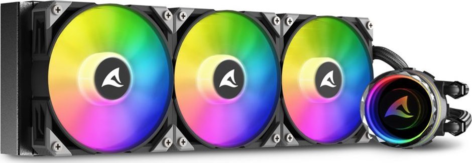 Ftohës uji për procesor Sharkoon S90 RGB, radiator 360 mm, ndriçim RGB, i zi