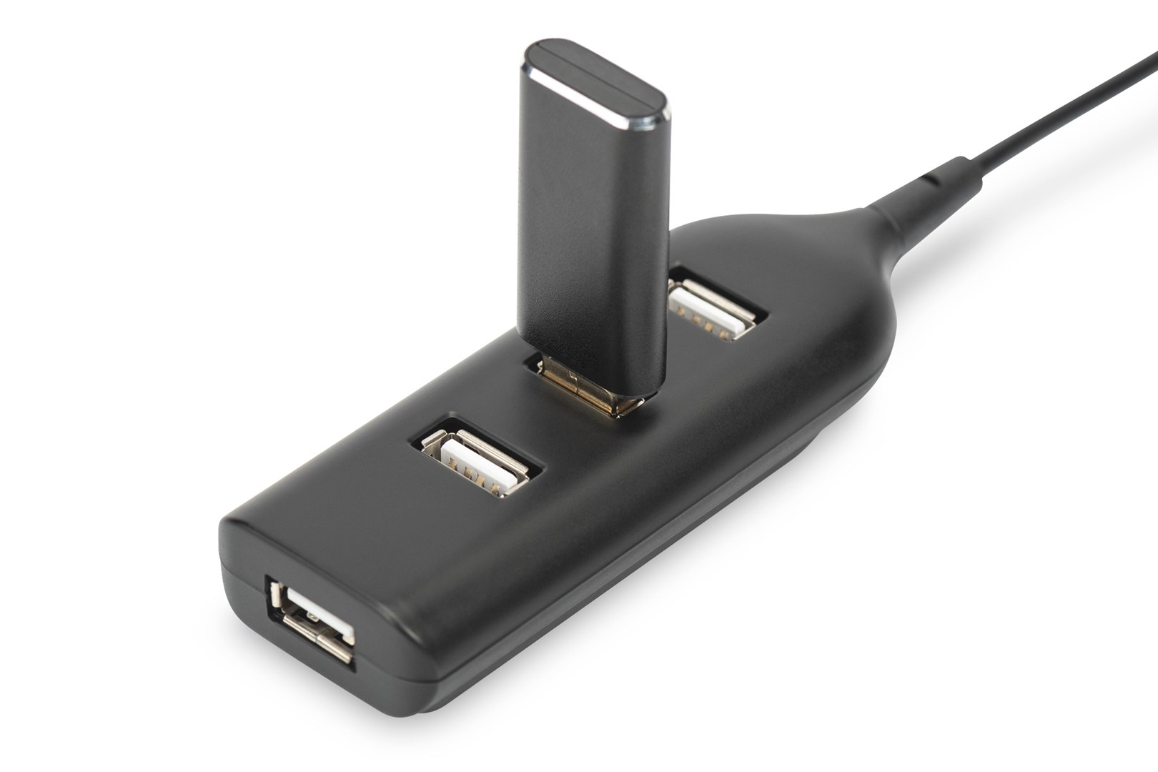 Qendër USB Digitus, 4 porte USB 2.0, me kabllo, e zezë