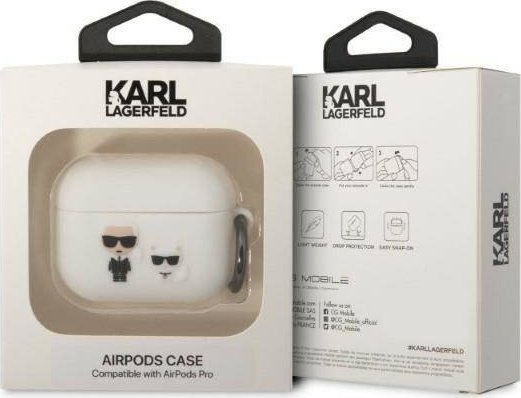 Kuti mbrojtëse Karl Lagerfeld Karl & Choupette, silikon, për AirPods Pro, e bardhë
