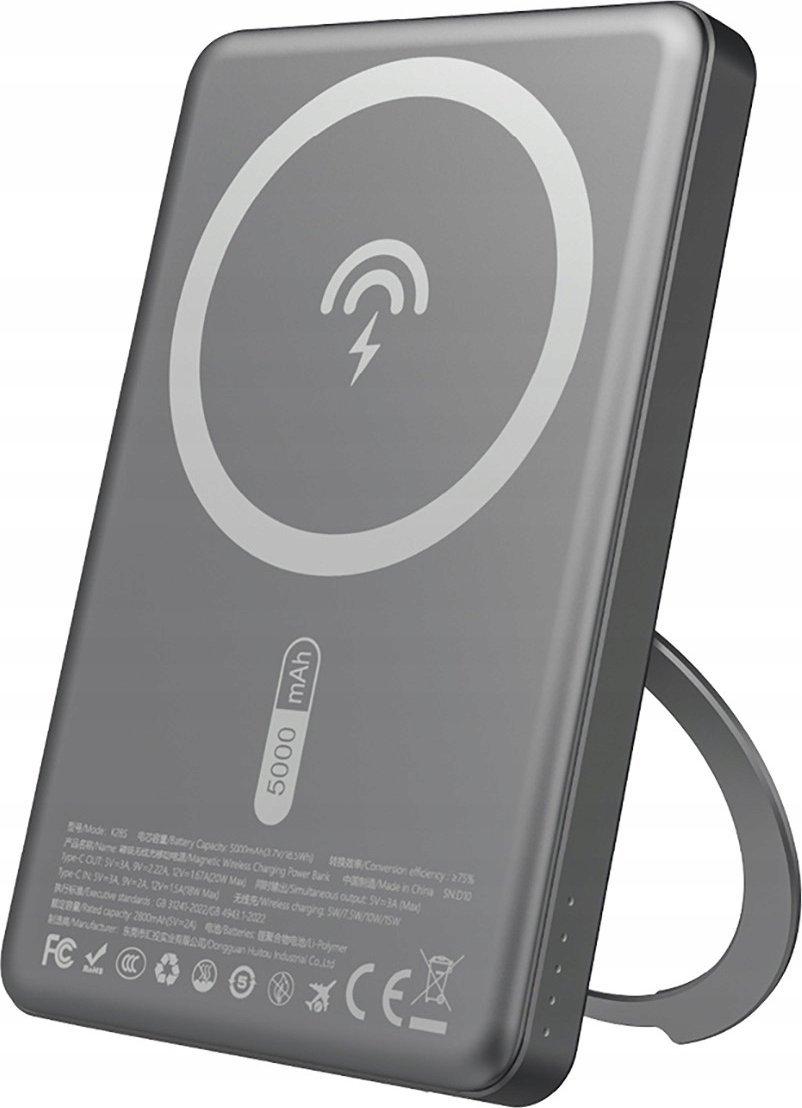 Karikues portativ Dudao K28S, 5000mAh, 20W PD MagSafe me stendë, gri