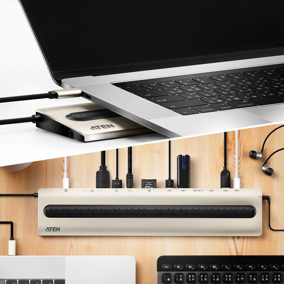 Stacion lidhës ATEN USB-C Multiport, 4K HDMI/VGA, 85W, i zi
