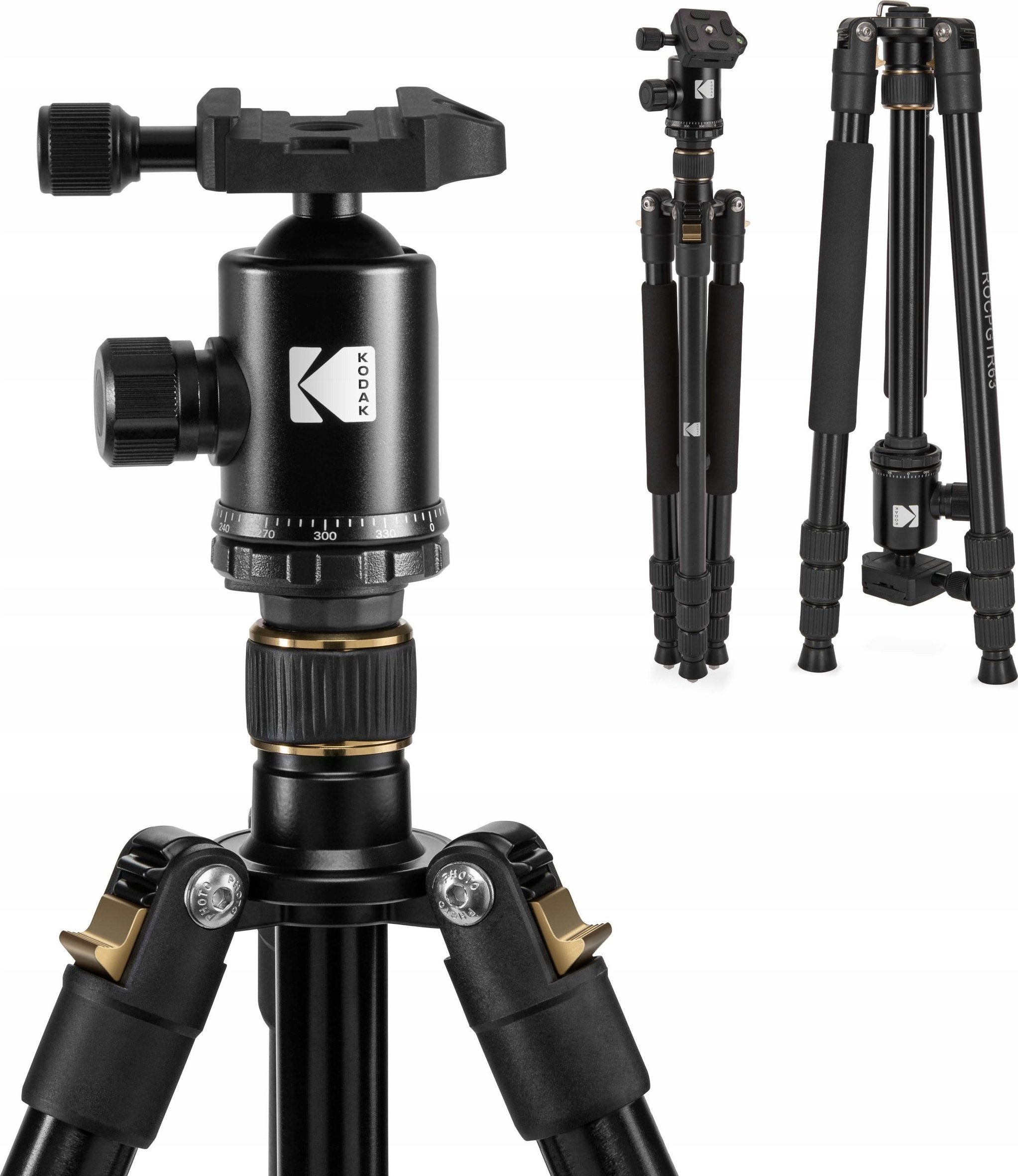 Tripod fotografik Kodak Photo Gear ROCPGTR63, 4 në 1, 160 cm, i zi