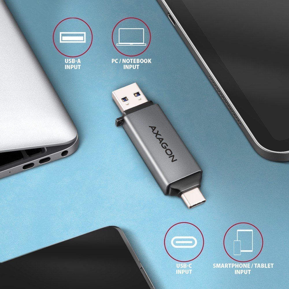 Lexues kartelash i jashtëm Axagon CRE-DAC, USB 3.2 Gen 1 Type-C dhe Type-A, SD dhe microSD, metalik 4