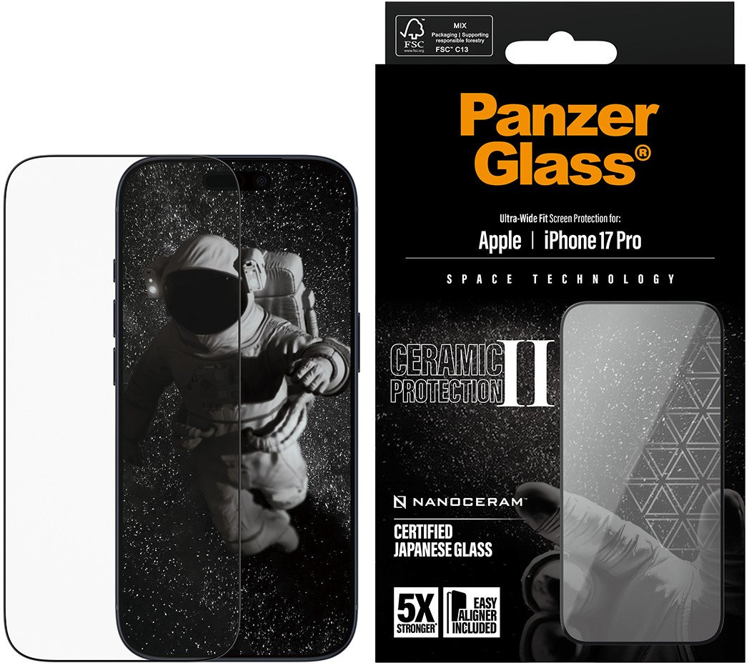 Mbrojtës ekrani PanzerGlass për iPhone 17 Pro, qeramik, transparencë e lartë, i tejdukshëm