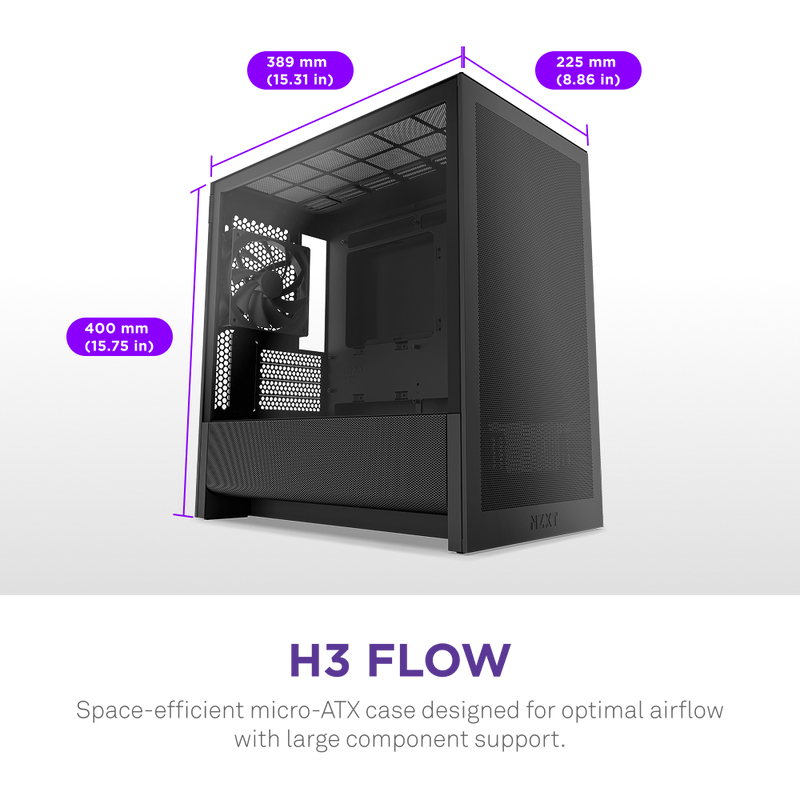 NZXT H3 Flow (CC-H31FB-01) – Kasë kompjuteri – Mid-Tower – e zezë