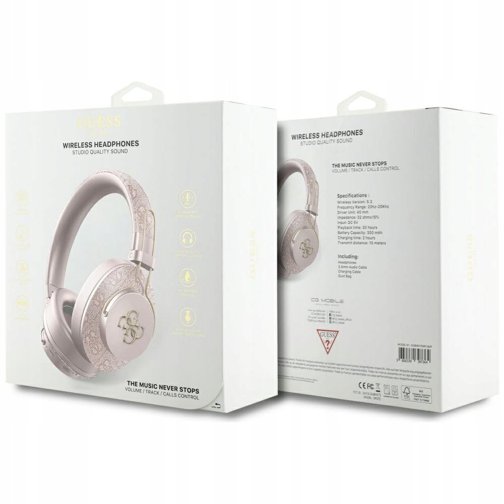Kufje Bluetooth Guess GUBHS72P4FC4MP, on ear, ENC, rozë