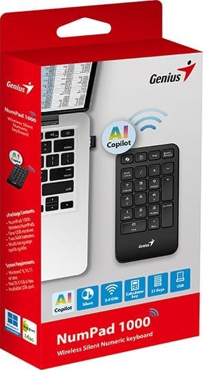 Tastierë numerike Genius NumPad 1000 Copilot, wireless, me buton AI Copilot, e zezë