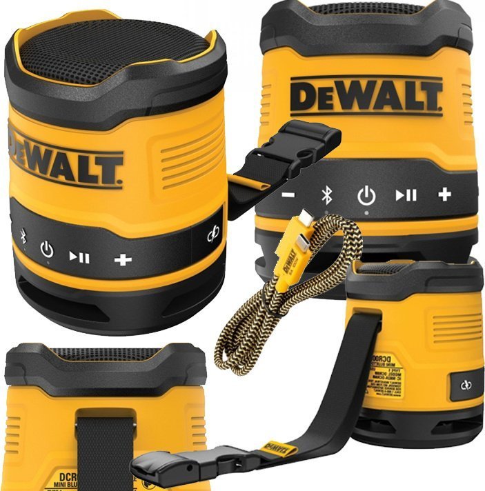 Altoparlant Bluetooth DeWalt DCR009, kompakt, USB i rikarikueshëm, i verdhë