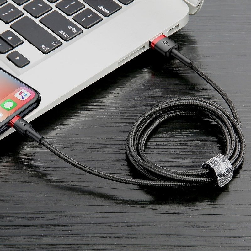 Kabllo USB Baseus Cafule, USB A në Lightning, 1 m, 2.4A, e zezë e kuqe