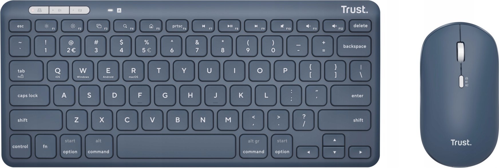 Set tastierë dhe maus Trust Lyra Multi Device, Bluetooth dhe 2.4GHz, QWERTY US, blu